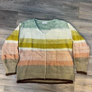 Be Cool Boutique Brand Colorful Striped V-Neck Sweater